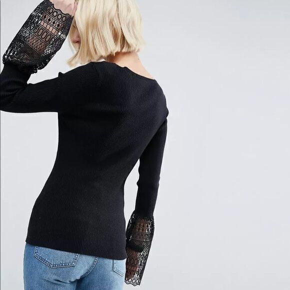ASOS Sweater With V Neck And Lace Bell Sleeve Black Womens Size 4 Top - Picture 4 of 8